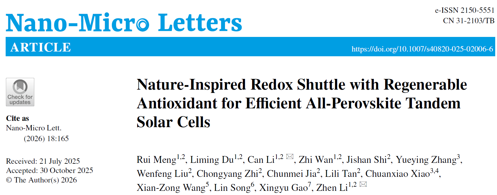 Bionic glutathione cycle antioxidant helps achieve efficient full perovskite synthesis