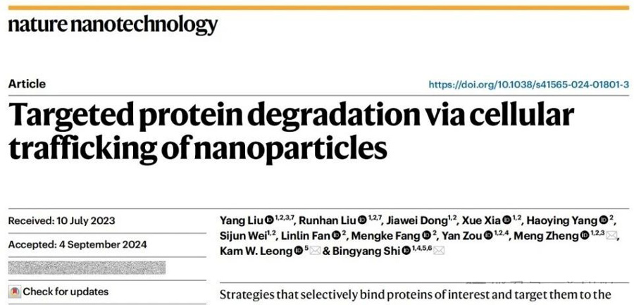 Targeted protein degradation via cellular trafficking of nanoparticles